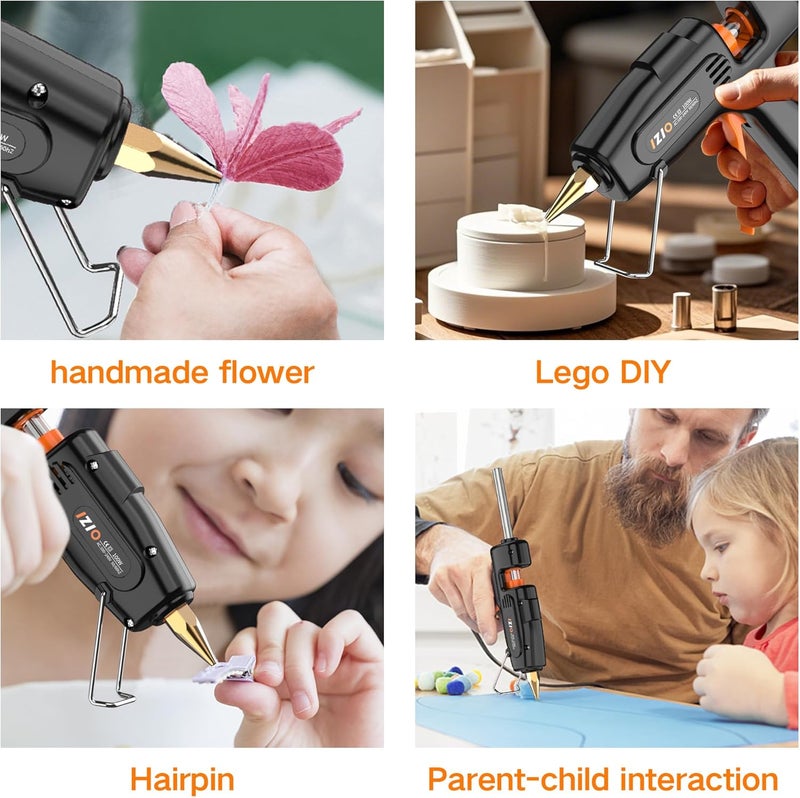 iZiO Hot Glue Gun with 21 Glue Sticks7/16") &Storage Pouch - 100W Fast Heating (2-3 Min), Heavy Duty DIY Starter Kit for Crafts, Fabric, Wood, Home Repairs,Non-Drip Precision Nozzle, ergonomic|Black - Image 5